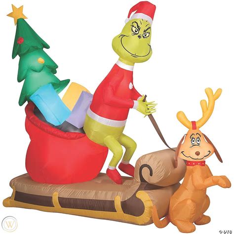 6 Grinch And Max On Sled Airblown Lighted Yard Inflatable Sleigh 4586190875