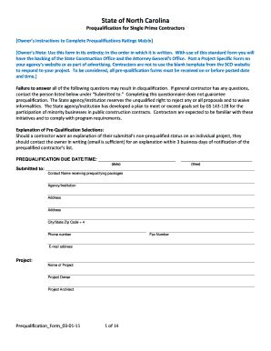 Fillable Online General Contractor Prequalification Form