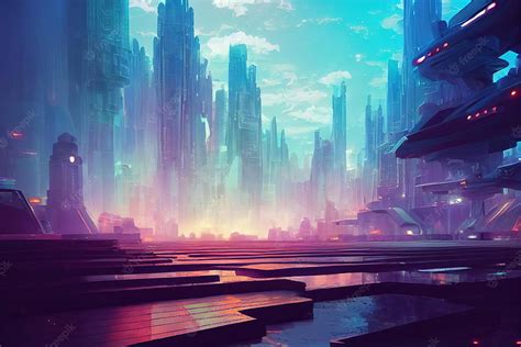 1080p Free Download Premium Colorful Cyberpunk Metaverse City Background In Anime Style