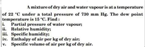 Solved A Mixture Of Dry Air And Water Vapour Is At A Chegg