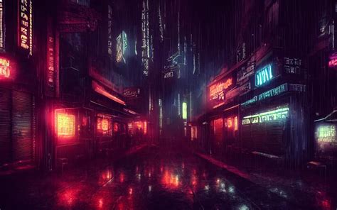 Dark Dystopian Cyberpunk Bar Street Neon Gothic Noir Stable Diffusion