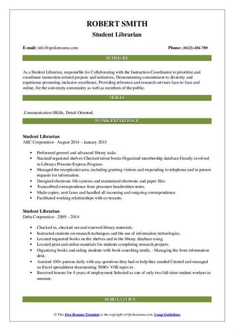 Student Librarian Resume Samples Qwikresume