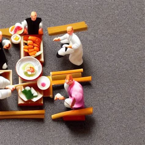 Detailed Miniature People Making Sushi Tilt Shift Stable Diffusion