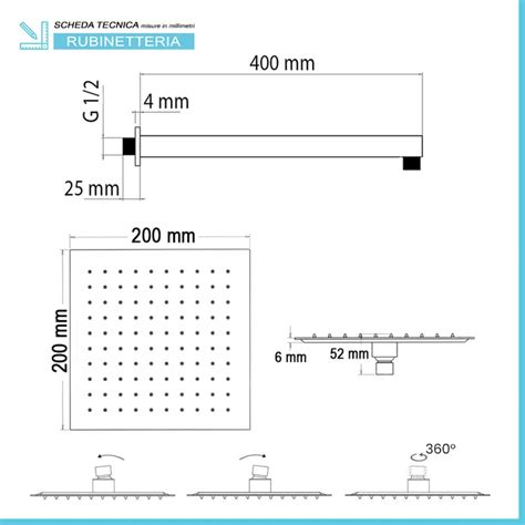 Set Doccia Incasso Kubo Soffione 20x20 Cm E Kit Doccia Completo