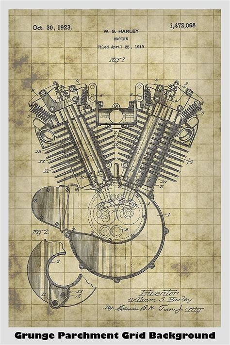 Harley Davidson Motorcycle Engine Patent Print Art Poster Harley