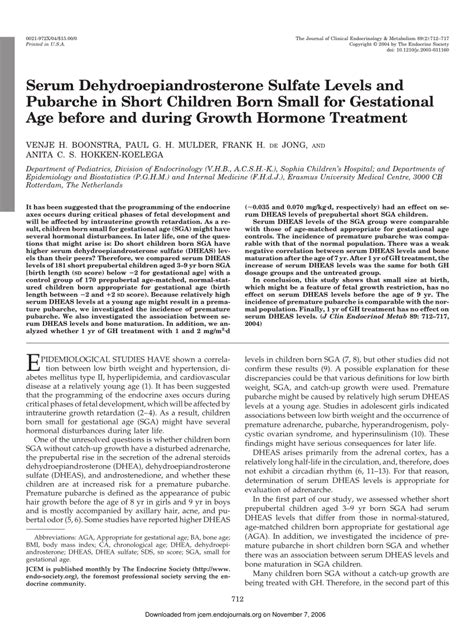 (PDF) Serum Dehydroepiandrosterone Sulfate Levels and Pubarche in Short ...