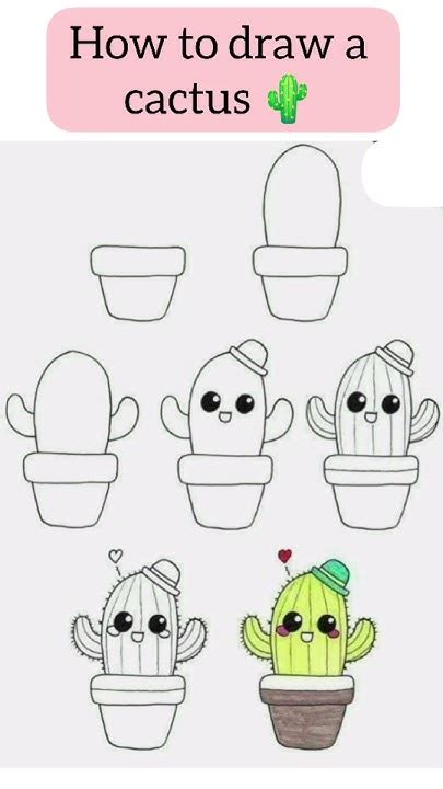 How To Draw Cactus 🌵easy And Cute Step By Step Drawing Tutorial Kawaii Cactus Drawing