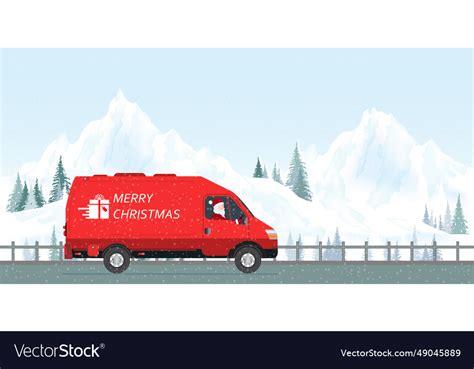 Santa Claus Driving A Red Courier Van Under Vector Image