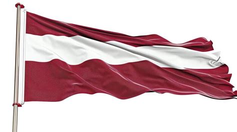 A Latvian Flag Waving On A Pole With A White Background Premium AI