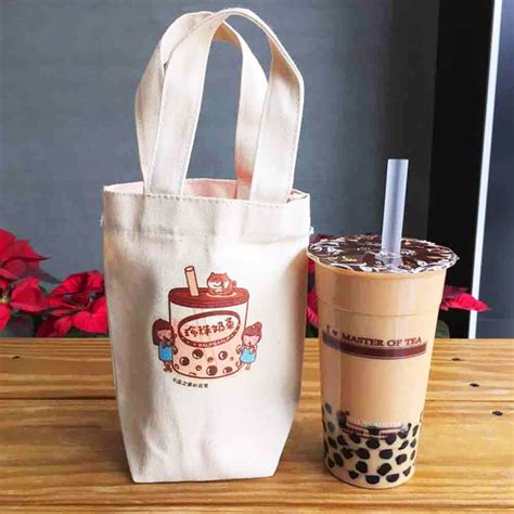 瓜家商店 】泰式奶茶の日常 帆布飲料袋杯杯袋 手工印製 Thai Canvas Bag 瓜之家の日常 貓咪插畫工作室