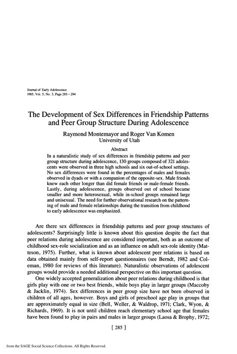 Pdf The Development Of Sex Differences In Friendship Patterns And