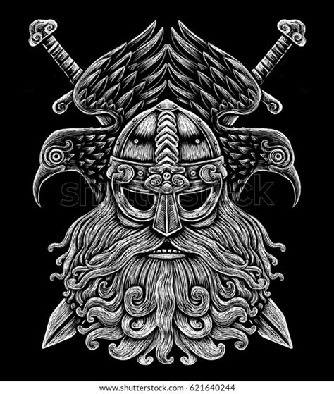 Norse God Odin Crows Swords Viking Ilustra Es Stock