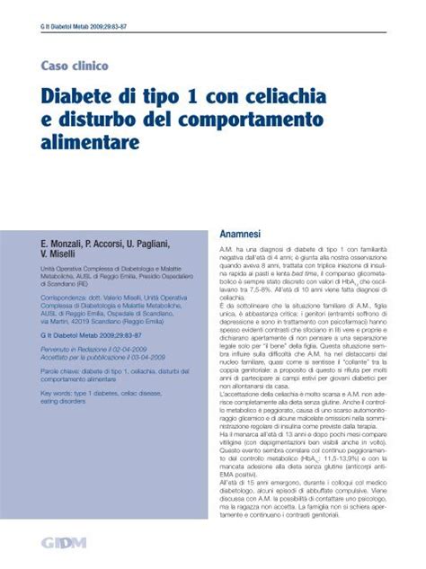 Diabete Di Tipo 1 Con Celiachia E Disturbo Del Comportamento