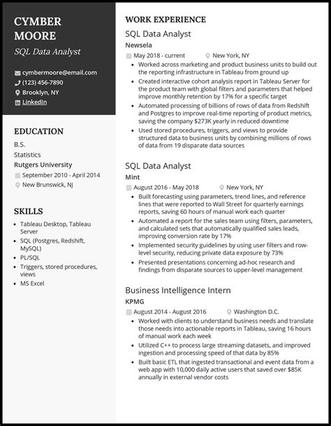 3 Sql Data Analyst Resume Examples For 2023