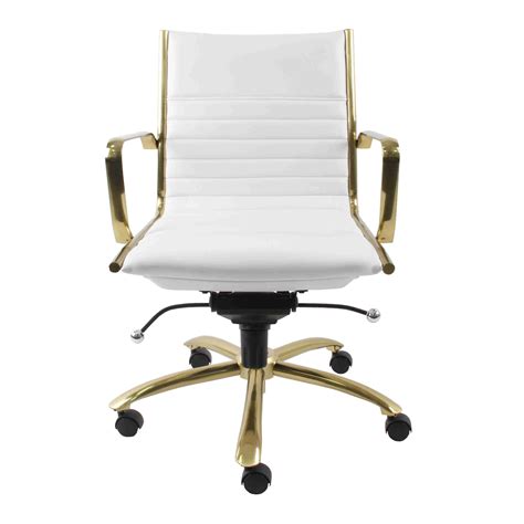 White Faux Leather & Brushed Gold Low Back Office Chair – ComputerDesk.com