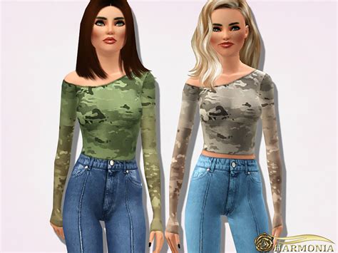 The Sims Resource Asymmetric Camouflage Print Top