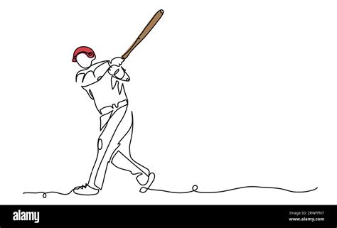 Baseball Player Hits The Ball With A Bat One Continuous Line Art