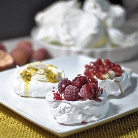 Mini Pavlovas With Whipped Cream And Fruit Toppings Passion Fruit