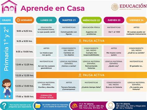 Programación Y Horarios Aprende En Casa De Preescolar Primaria Y