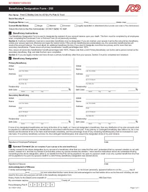 Fillable Online Beneficiary Designation Form 205 Fax Email Print