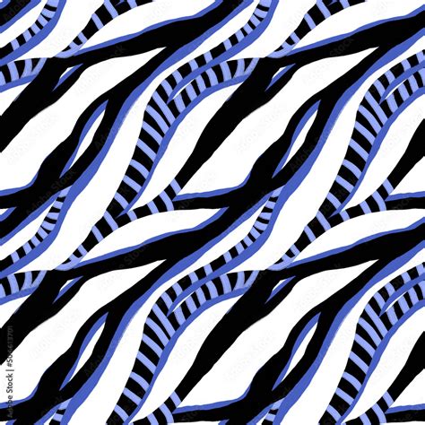 Abstract white blue and black stripes, lines seamless pattern. Animal ...