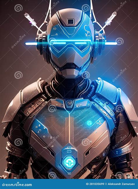 Illustration Of Robocop Cyberpunk Enforcement Android Robot Futuristic