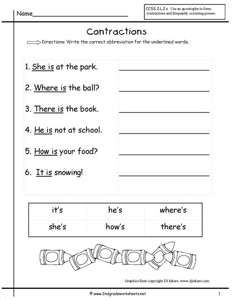 Printable Contraction Worksheets 2nd Grade