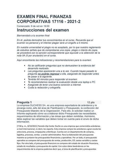 Examen Final Finanzas Corporativas Examen Final Finanzas