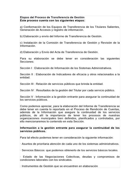Etapas Del Proceso De Transferencia De Gestión Pdf Gobierno