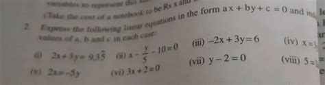 Express The Linear Equation In The Form Ax By C 0 And Indicate