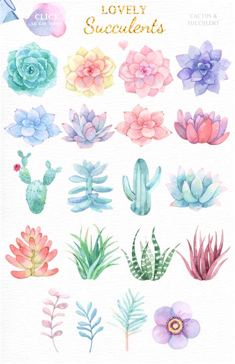 Lovely Succulents Watercolor Clipart By Everysunsun Thehungryjpeg