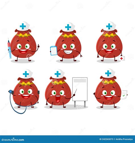 Doctor Profession Emoticon With Red Bag Cartoon Character Stock