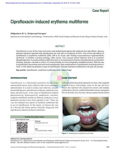 Pdf Ciprofloxacin Induced Erythema Multiforme