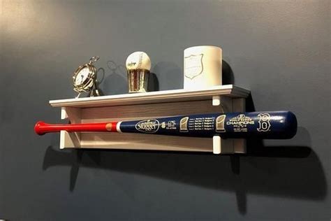 Horizontal Single Baseball Bat Rack With Trophy Or Ball Shelf For