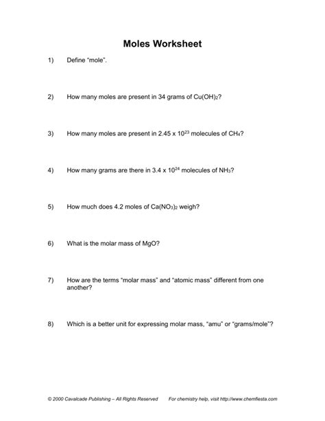 10 Moles Worksheet Answers Worksheets Decoomo