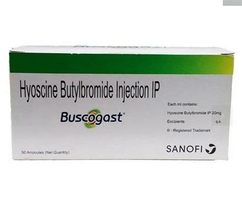 Sanofi Hyoscine Butylbromide BUSCOGAST 20 MG 50 Ampoules Prescription