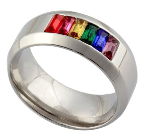 Stainless Steel Rainbow Rings Gay Pride Lgbt Jewelry For Men And Women