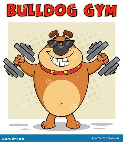 Brown Bulldog Cartoon Mascot Character With Sunglasses Working Out With