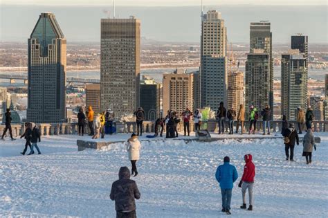 Tourists Looking at Montreal Skyline in Winter Editorial Stock Photo ...