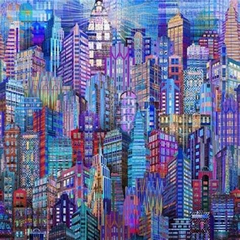 Skyline Buildings Panel 30 X 44 Digital Cotton Fabric By Hoffman