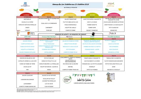 Menu De La Cantine Du Mois D Octobre 2018 Mairie De Saint Florent