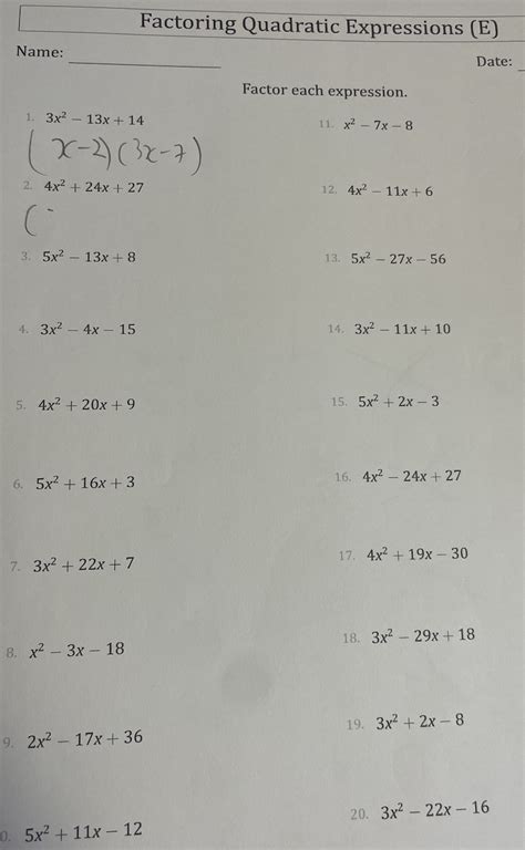 Solved Factor Each Expression 1 3x2−13x 14 11 X2−7x−8