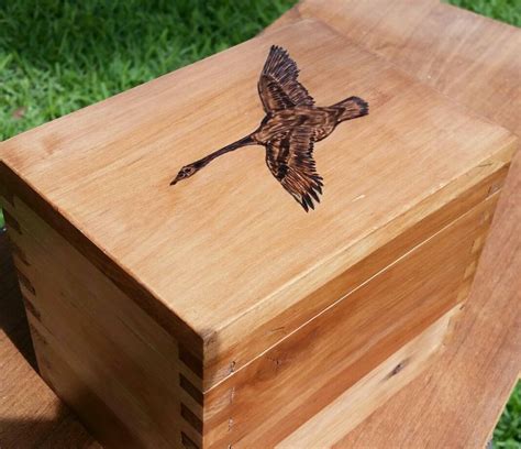 Rustic Handmade Wooden Box With Flying Goose Woodburning