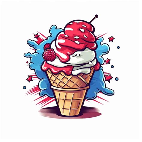 Premium Photo Cartoon Ice Cream Cone With A Cherry On Top Generative Ai