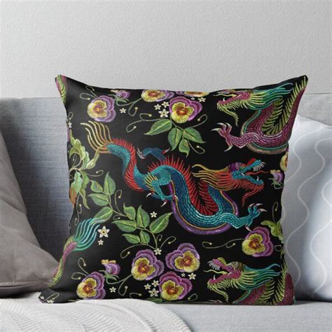 Embroidery Asian Dragons Throw Pillow For Sale By Matrioshka Throw