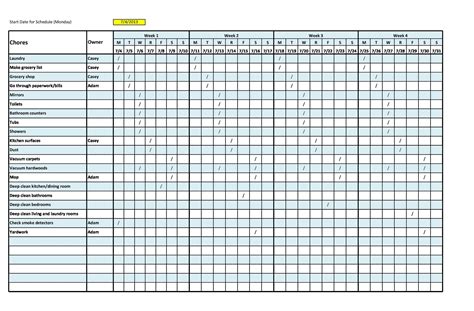Blank cleaning schedule template