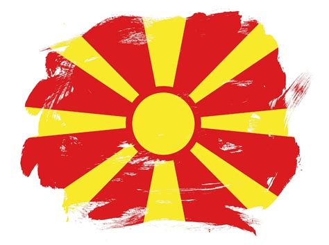 Bandera De Macedonia Del Norte Sobre Fondo De Pincel De Trazo Blanco