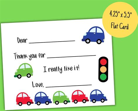 Printable Car Thank You Card for Kids Fill in the Blank - Etsy