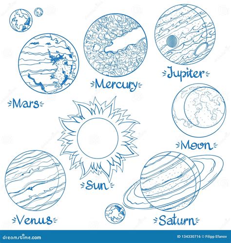 Planets of the Solar System Illustration for Coloring Stock Vector ...