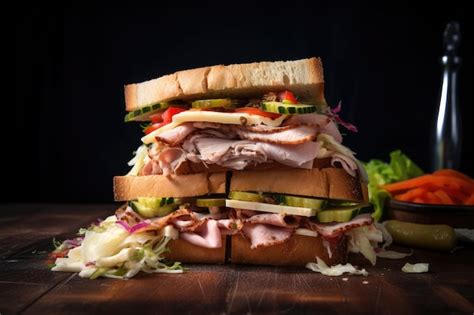 premium ai image delicious sandwich piled high  vegetables cheese